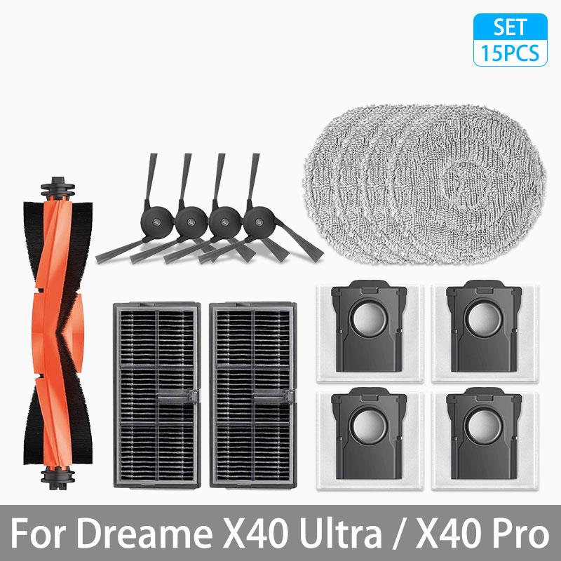 Для Dreame X40 Ultra / X40 Pro Аксессуары Резиновая основная боковая щетка Тряпка для мытья пола Мешок для пыли HEPA-фильтр Робот-пылесос Запасные части