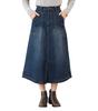 Happy Honu Long Skirt Stretch Denim Elastic Waist Long Pockets Plus Size 4L Navy (Beautiful Silhouette) A-Line
