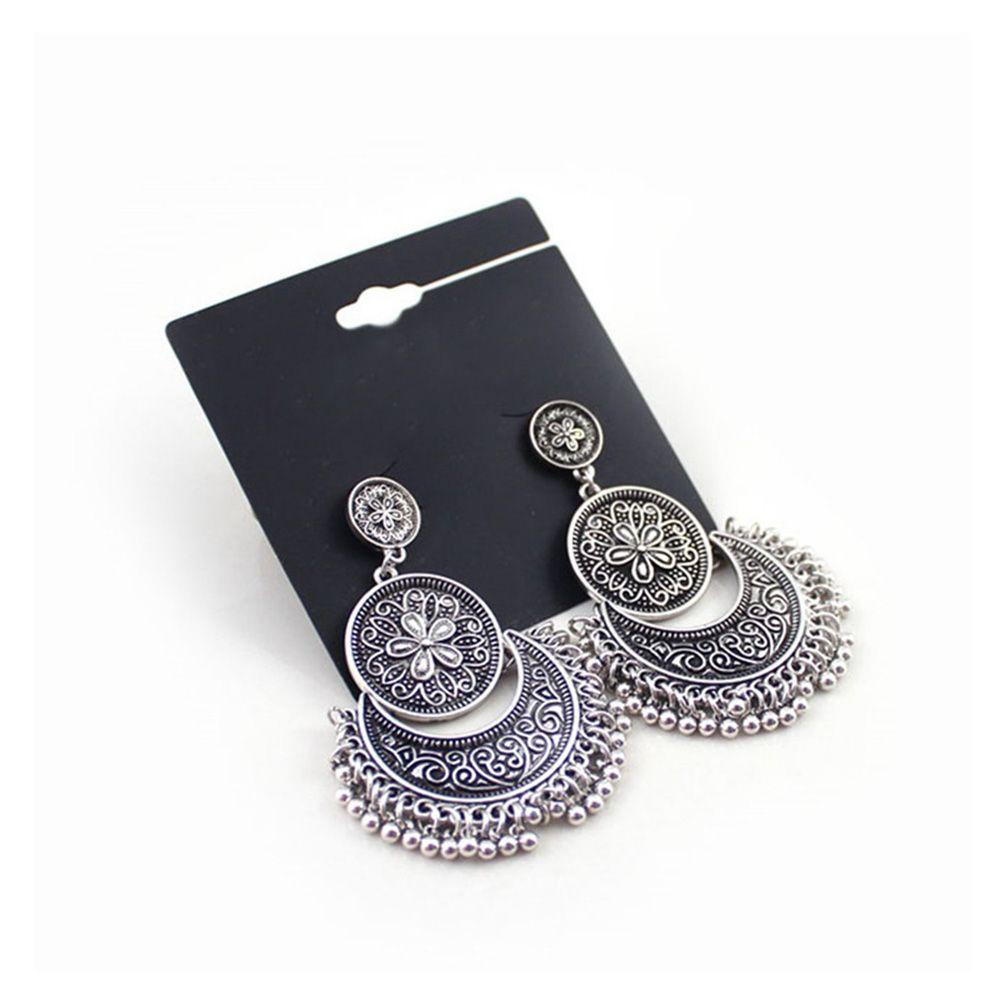 Hollow Out Crescent Jewelry Boho Carved Flower Dangle Earring Drop Earrings Small Bells Tassel
