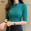 Slim Casual Base Knitted Shirts Women Pullover Half Sleeve Casual Sweater Blouses Women Solid Basic Tee Tops 13466