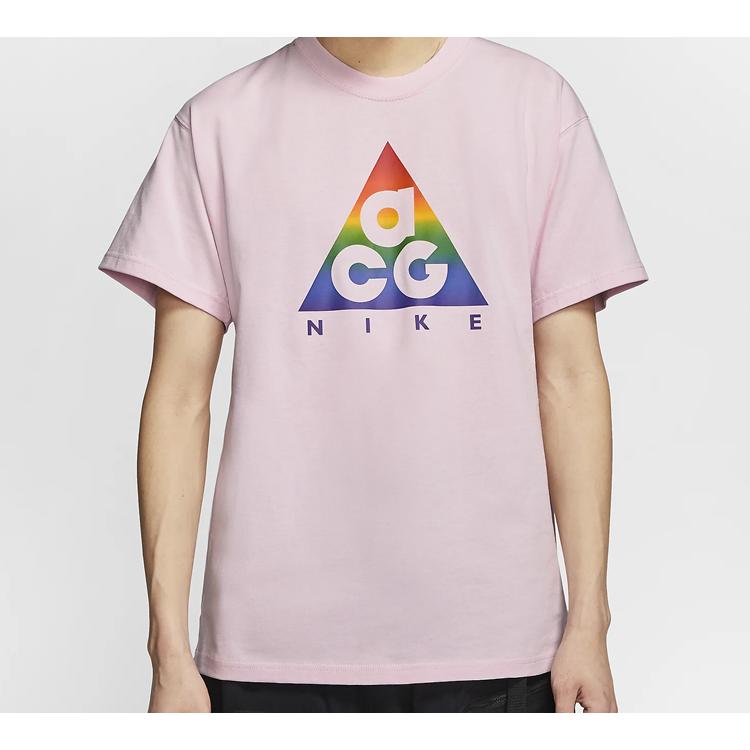 Nike ACG T Shirts Men's Pink Crew Neck Moderate Straight Fit CZ0089-663