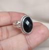 Black Onyx Ring: Faceted Oval Gemstone, 925 Sterling Silver, Boho Protection Jewelry