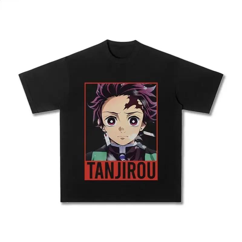 100% Pure Cotton Ghost Extermination Blade Tanujiro Anime T-Shirt Men's and Women's Summer Retro Loose Casual Top Tide