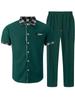 Men's Plaid Color Block Short Sleeve Cardigan Shirt and Long Pants Casual Set