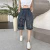 Plus Size Thin Vintage Ripped High Waist Casual Loose Women Summer Half Jeans Denim Harem Pants