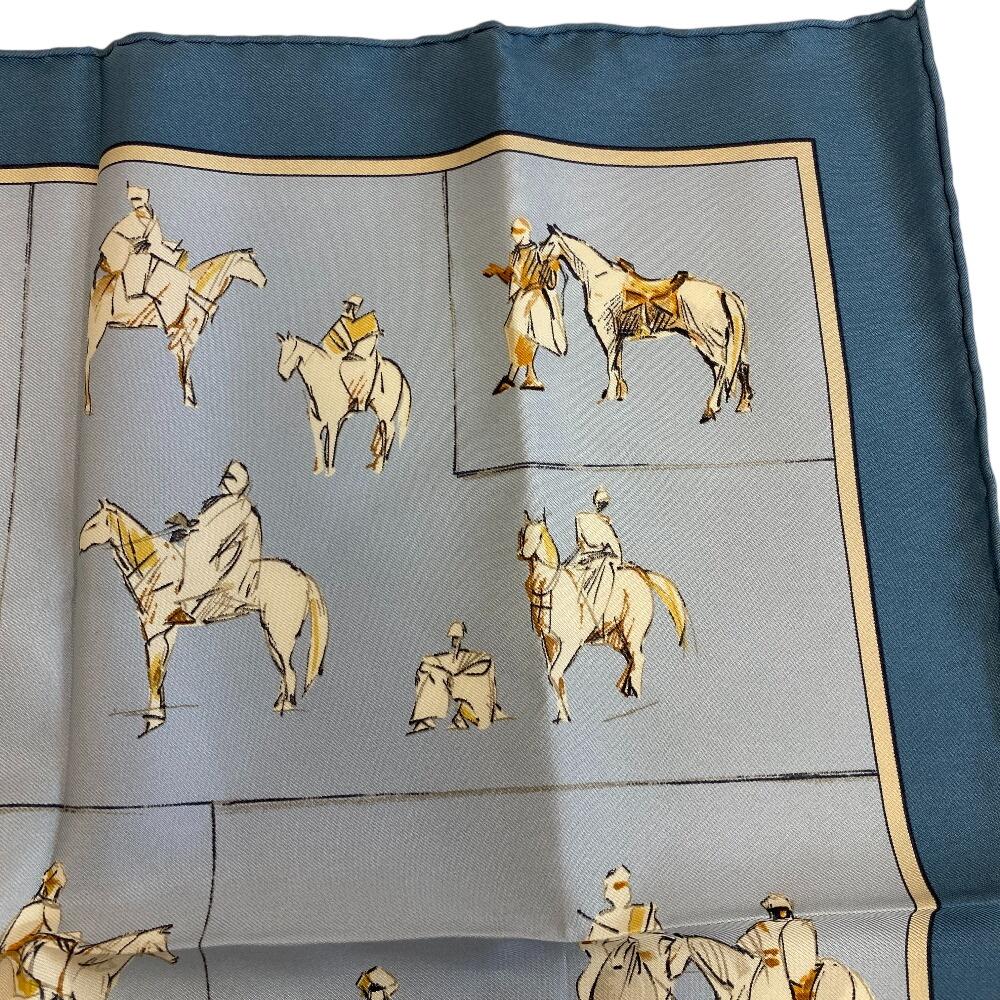 Hermes Шелковый платок-каре 45 см, синий шелк, женский, б/у, Journey to Niger Silk silk Carre 45