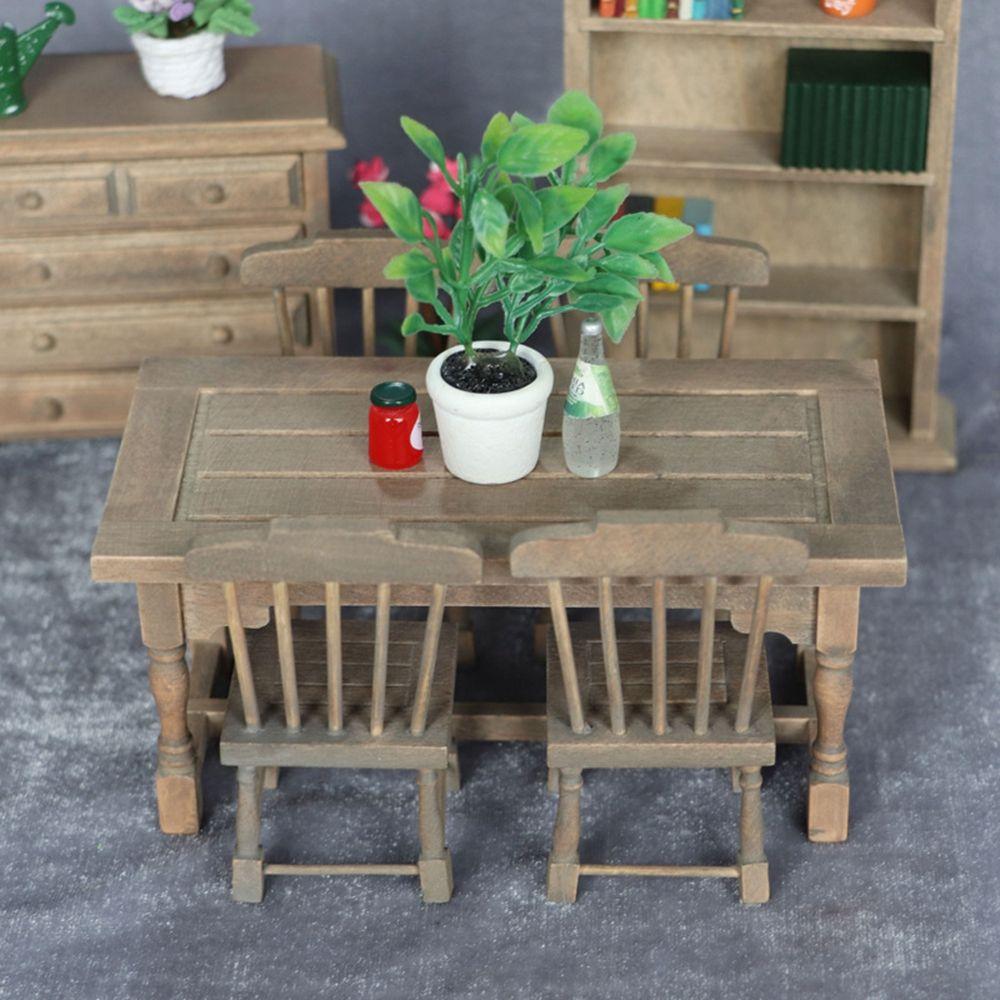 Miniature Wooden Dining Table Doll House Decoration Table Furniture Toys Simulation chair