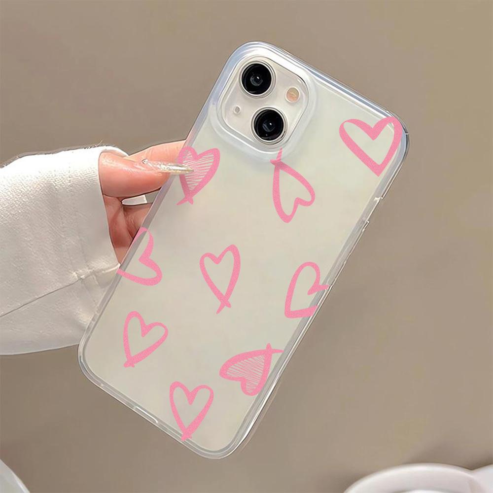 Love Heart Phone Case For iPhone 13 Case for iPhone 11 15 16 12 14 Pro Max Mini Shockproof Translucent Clear Cover Soft Funda
