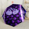 Purple Quilted Background With Swans And Floral Patterns Outdoor Automatic Umbrella Compact Durable 8Rib Design Sturdy Construction For Outdoor Daily