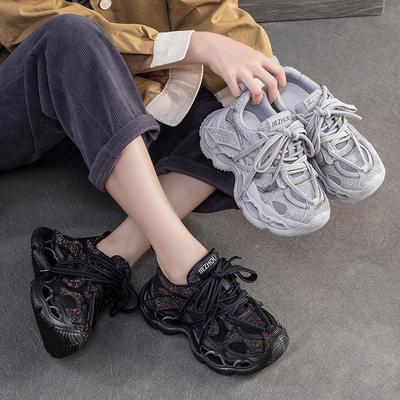 Осень/Зима 2025 Туфли на платформе со стразами в стиле «папиных кроссовок» - Потертые, удобные и универсальные женские модные кроссовки