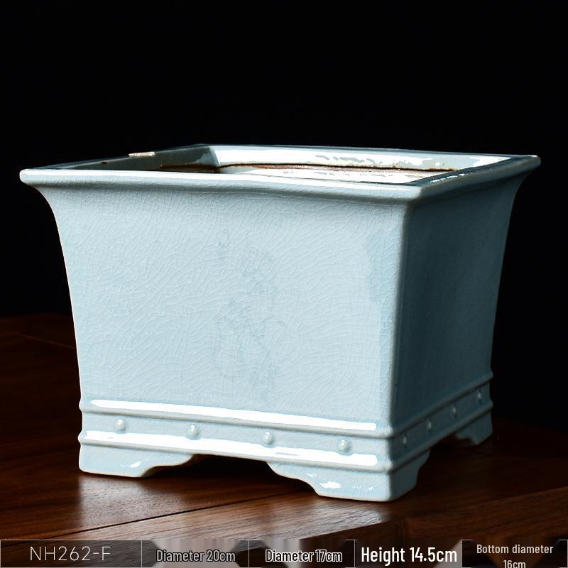 Керамический квадратный цветочный горшок для бонсай - Большой высокий угол, креативный китайский стиль для зеленых растений и орхидей