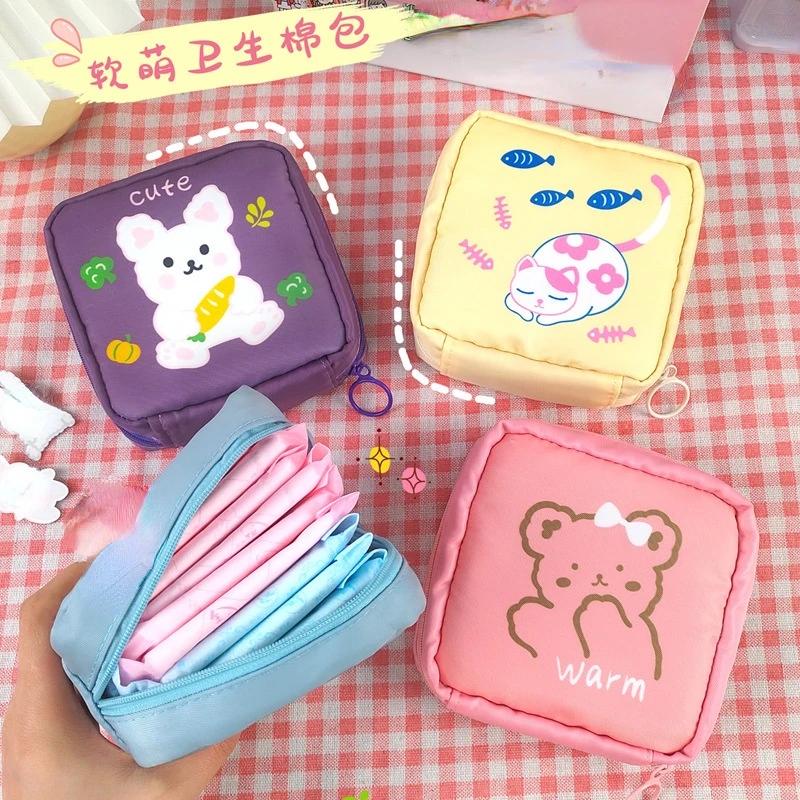 Cute Mini Cosmetic Bag Cartoon Coin Purse Portable Women Small Pouch Makeup Organizer Case Sanitary Napkin Lipstick Storage Bag
