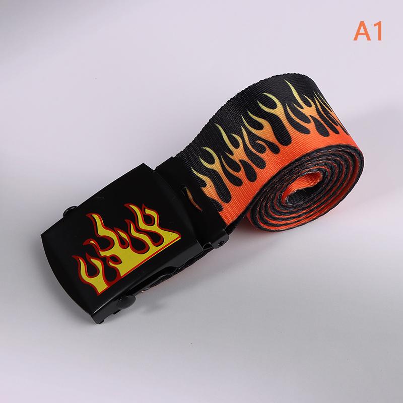 Hip Hop Men'S Canvas Belt Personalized Casual Flame Belt Designer Belts For Women Cowboy Strap Punk