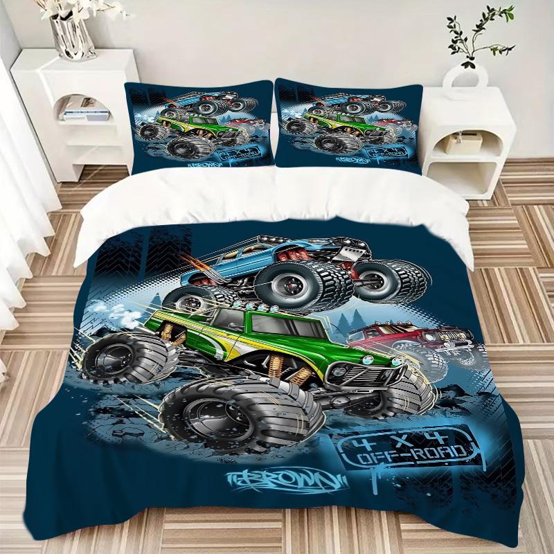 Monster Truck Adventure Print 3Pcs Bedding Setduvet Cover With 2 Bedropillowcase Home Birthday Gift