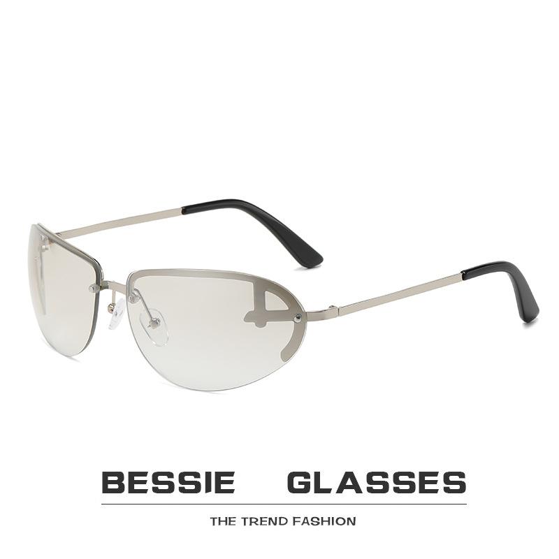YK Future Technology Wind Sunglasses Oval Steampunk Street Rock Concave Sunglasses Metal Large Frame Mirrors