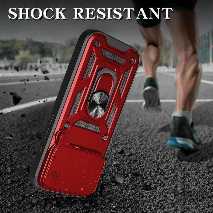 Coque pour iPhone 18 Pro Max, Antichoc Rigide avec Anneau et Protection Caméra - Rouge