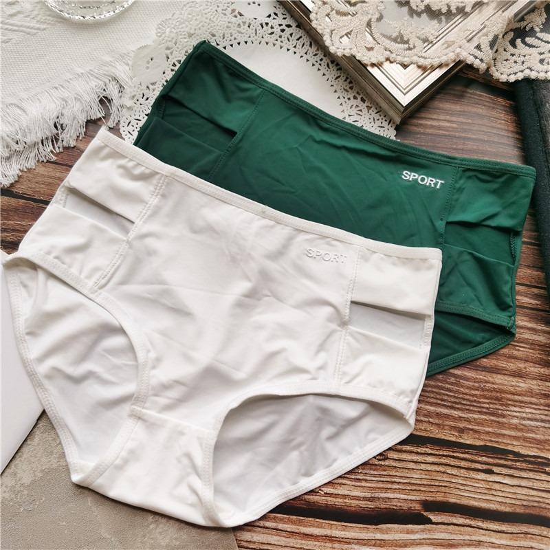 Mid-waist Sexy Briefs Design Sense Niche Side Hollowed-out Ice Silk Panties Letter Wrap Hip Women's Underwear