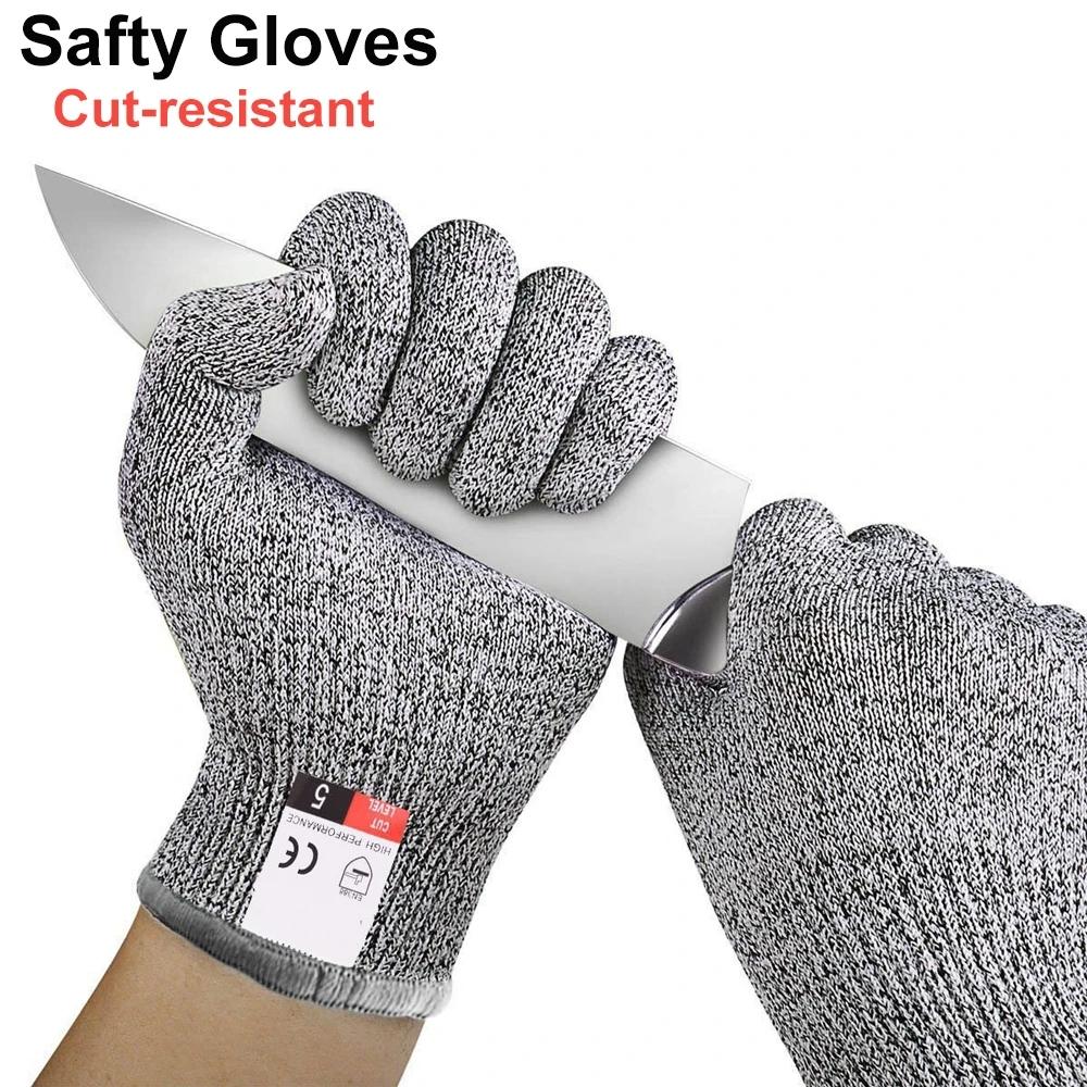 Anti Cut Proof Gloves 1Pair Grey Black HPPE EN388 ANSI Anti-cut Level 5 Safety Work Gloves Thickness Cut Resistant Gloves Tools