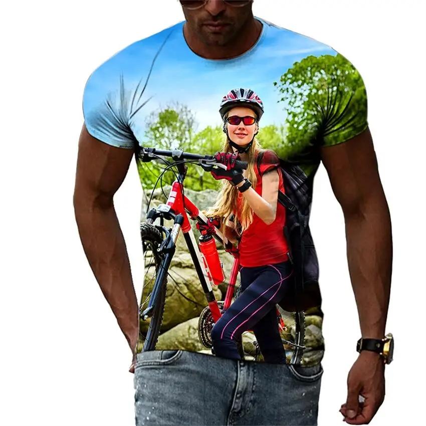 New Trend Summer Fashion Bicycle Men's T-shirt Casual Print T-shirt Hip Hop Personalized Round Neck Short Large Top