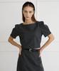 Bye Bye Seop [Set] Boatneck Wool Blouse + A-Line Long Skirt Charcoal