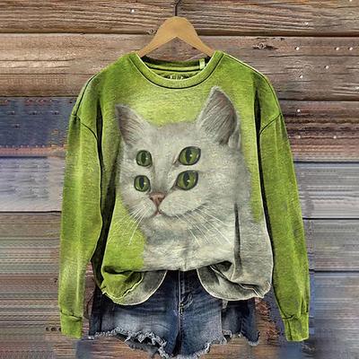 Модные женские толстовки с длинным рукавом, повседневная толстовка с круглым вырезом, 3D-принт с изображением кота, толстовки, одежда, пуловеры, одежда для девочек Kawaii