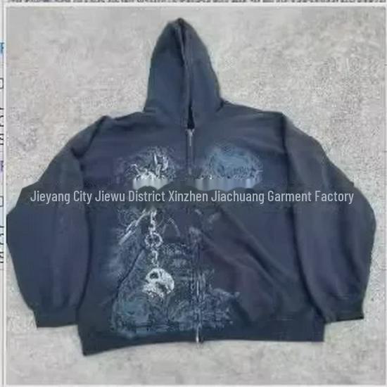 «Унисекс-кардиган с капюшоном на молнии со скелетом — принт в стиле «Американский ретро»»