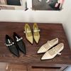 2025 Spring New French Pointed Head with Metal Buckle Thick Heel Medium Heel Mary Jane Shoes Single Shoes Small Leather Shoes Women
