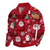 Men's Christmas Cotton Pullover Long Sleeve Outdoor Shirt Vintage Corduroy Button Stand Collar Shirt Casual Sweatshirt Christmas Print Top