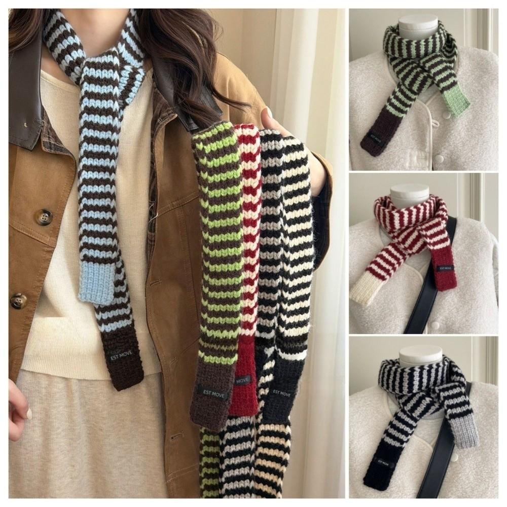 Neck Protection Winter Warm Scarf Striped Pattern Neck Scarf Vintage Knitted Long Scarf Winter