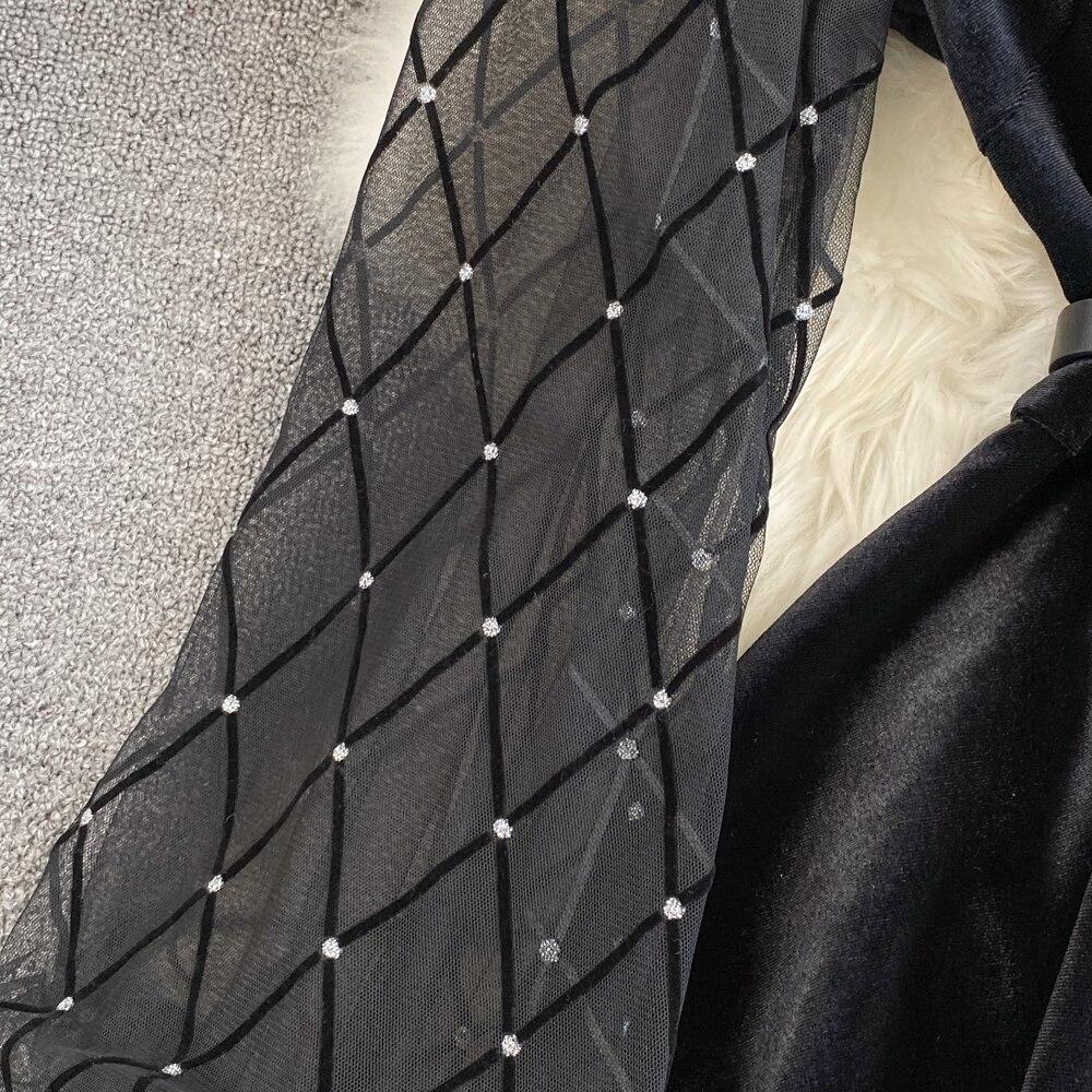 Осенне-зимняя французская ретро-темпераментная бархатная юбка с квадратным воротником и марлевыми рукавами, тонкая бархатная юбка с талией