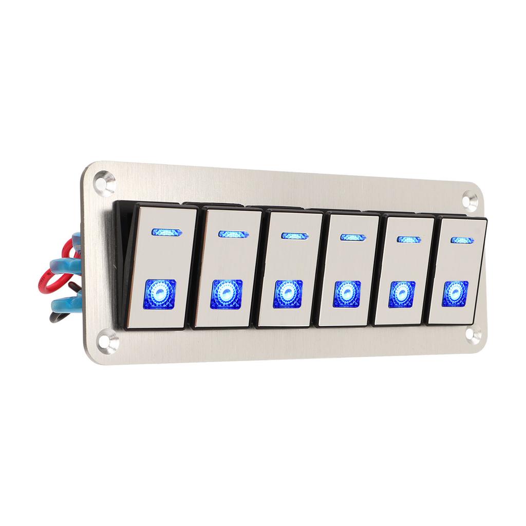 Панель кулисных переключателей на 6 клавиш 12 В 24 В синяя светодиодная водонепроницаемая SPST вкл/выкл предварительно подключенный переключатель для автомобиля лодки грузовика