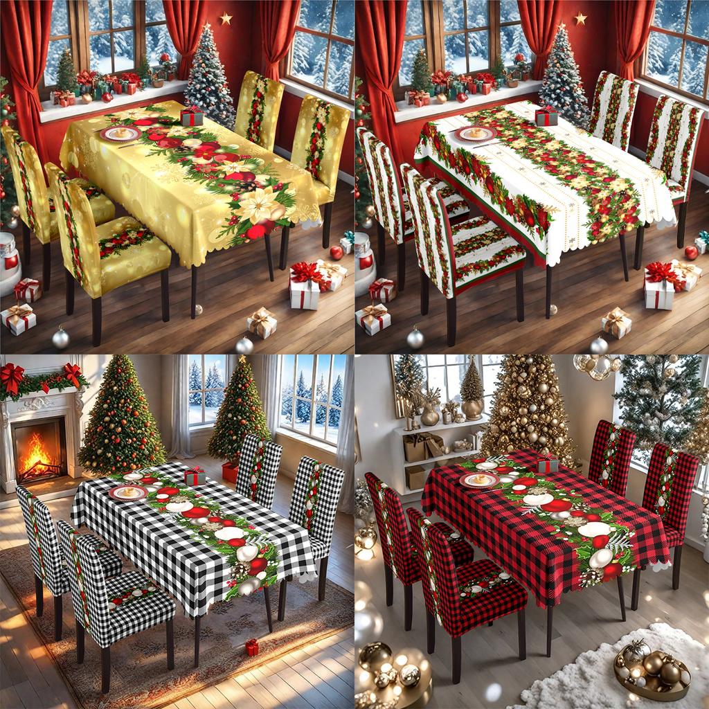 1 Set Christmas Tablecloth And Chair Covers Rectangle Party Table Cloth Vintage Dining Table Cover for Home Decoration Christmas