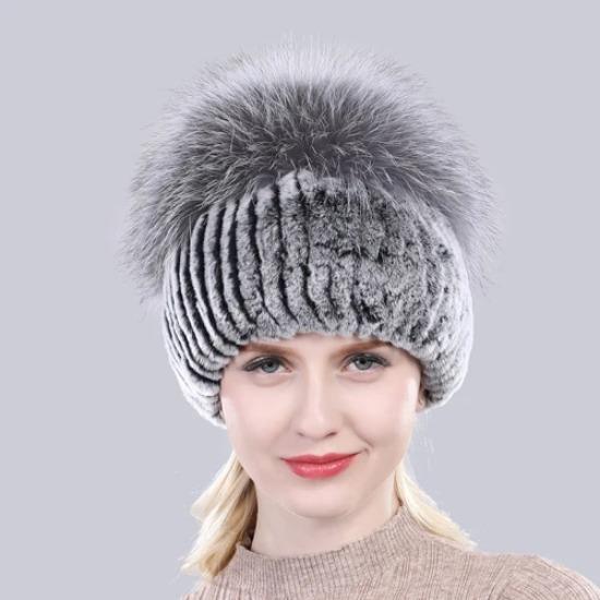 Новая уличная хорошая эластичная шапка из натурального кроличьего меха рекс женская зимняя вязаная шапка из натурального меха чернобурки женская шапка из натурального меха