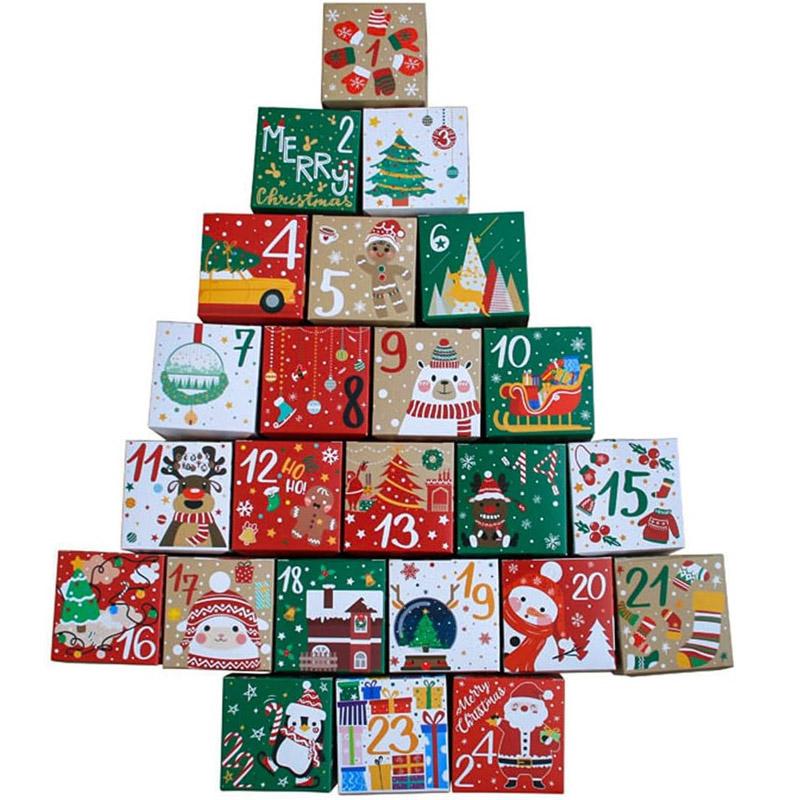 24 Pcs DIY Christmas Advent Calendar Boxes 24 Days Advent Countdown Gift Boxes Christmas Cardboard Number Boxes