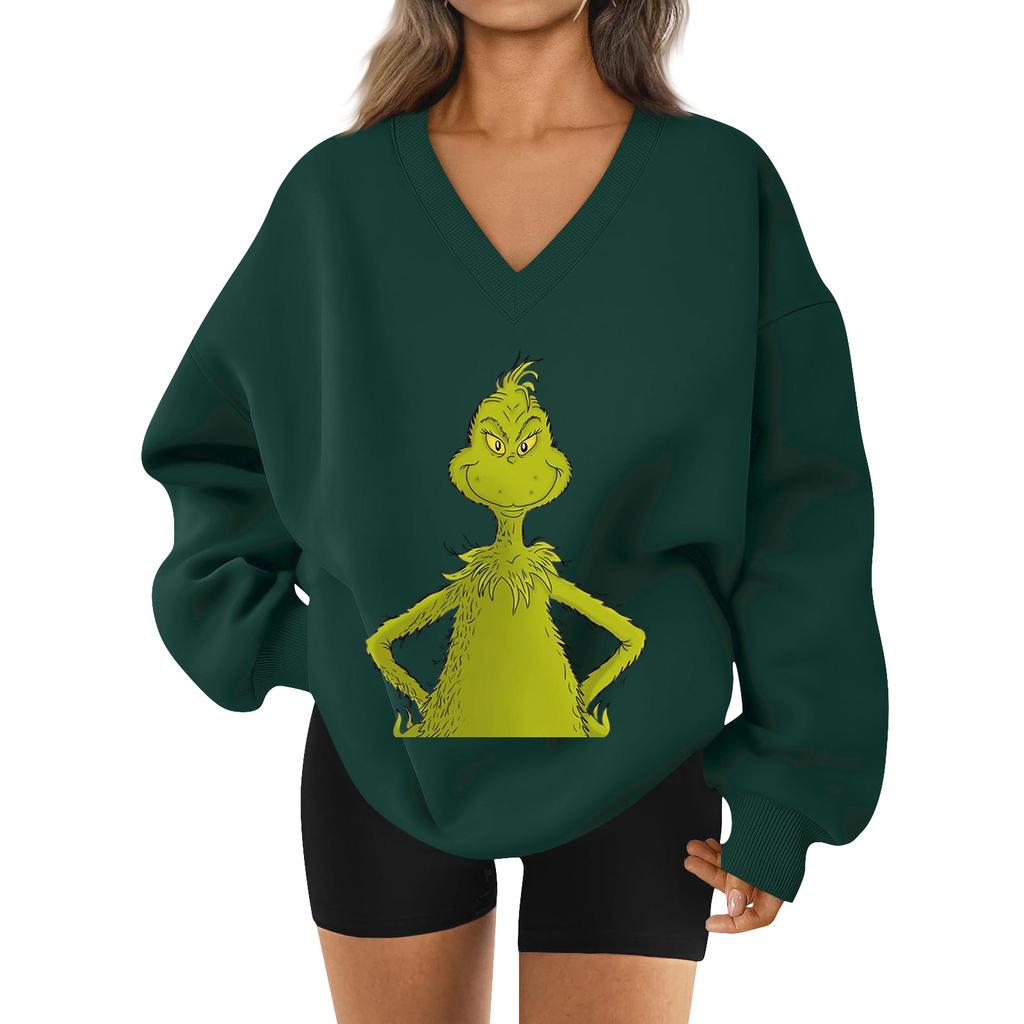 Women's Loose And Comfortable Letter V-neck Sportswear Long-sleeved Sweatshirt Daily Matching Clothes