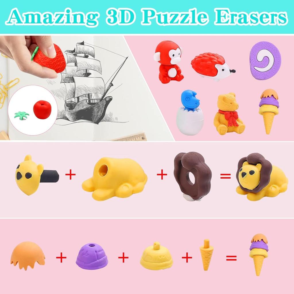 100 шт. ластиков для детей, милые ластики для карандашей в виде животных, мини-ластики для карандашей-пазлов, детские ластики-пазлы, ластики для вечеринок, ластики для карандашей в виде животных, начальная школа