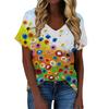 Новые летние футболки с 3D-принтом масляной живописи с цветочным узором, женские футболки с V-образным вырезом, уличная одежда Харадзюку, футболки оверсайз, женская одежда