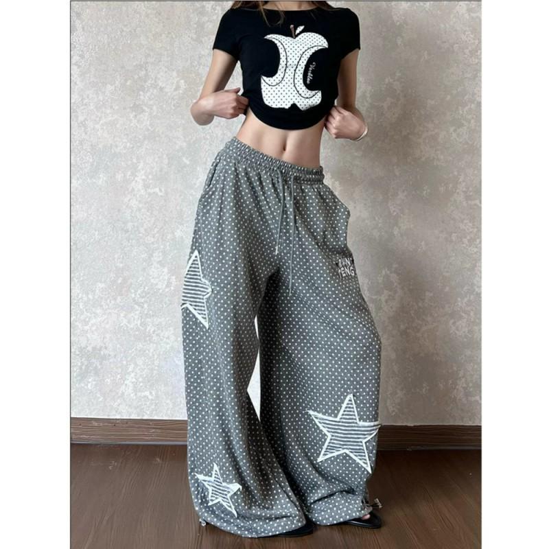 Vintage Star Embroidered Polka Dot Jazz Dance Pants Women Loose Fit Y2K Streetwear
