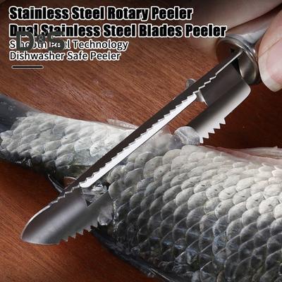 Роторная овощечистка из нержавеющей стали для кухни, овощечистка, фрукты, эргономичный дизайн, двойные лезвия, легкий инструмент для очистки картофеля, моркови, рыбы, чешуи