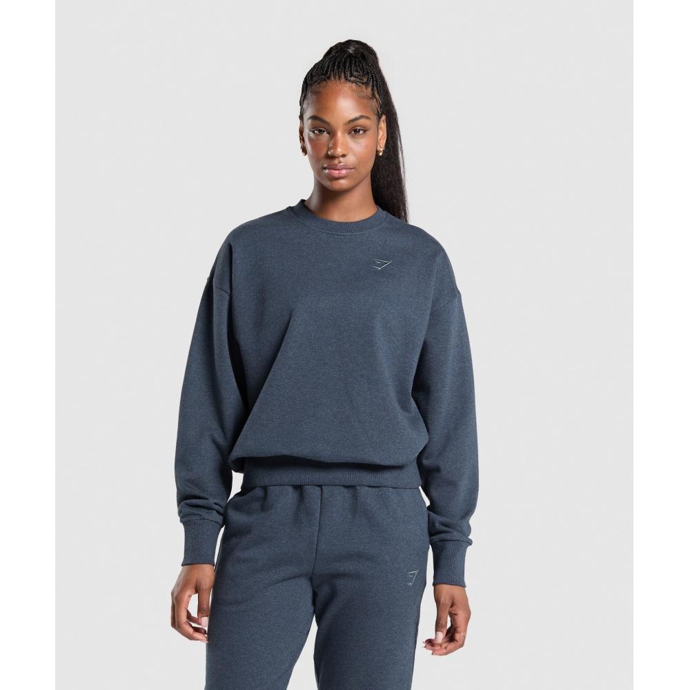 Gymshark Rest Day Sweats Oversized Crew Bros Indigo Blue Marl B8a7a Uc0d