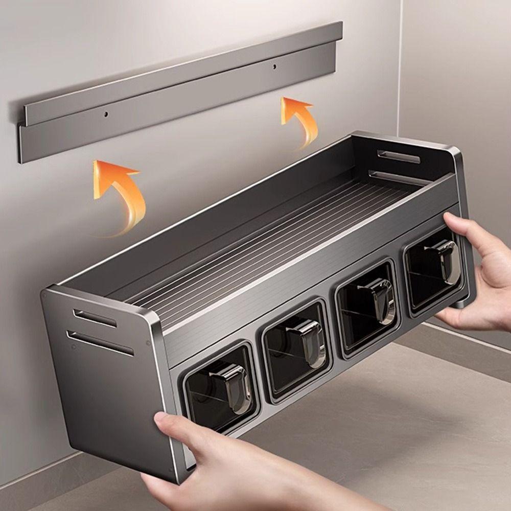 Multifunctional Condiment Jar Storage Holder Wall Mounted Condiment Organizer Cooking