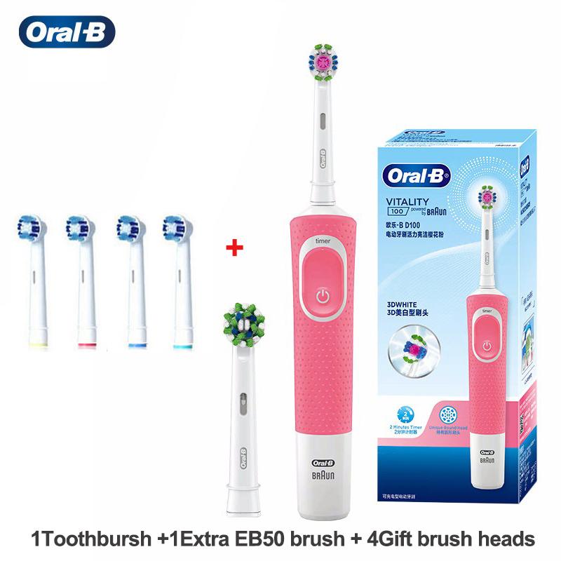 Вращающаяся электрическая зубная щетка Oral B D100 Vitality, суперчистый таймер, водонепроницаемая зубная щетка для взрослых, дополнительная сменная насадка