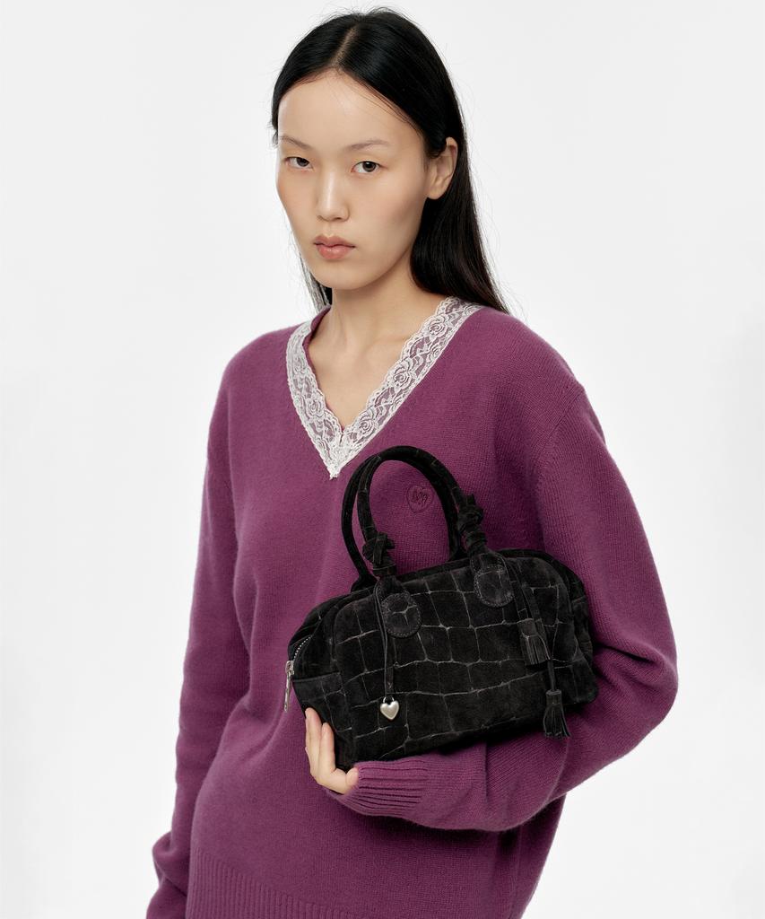 Margesherwood Soft Bowling_Black Croc-Effect Suede