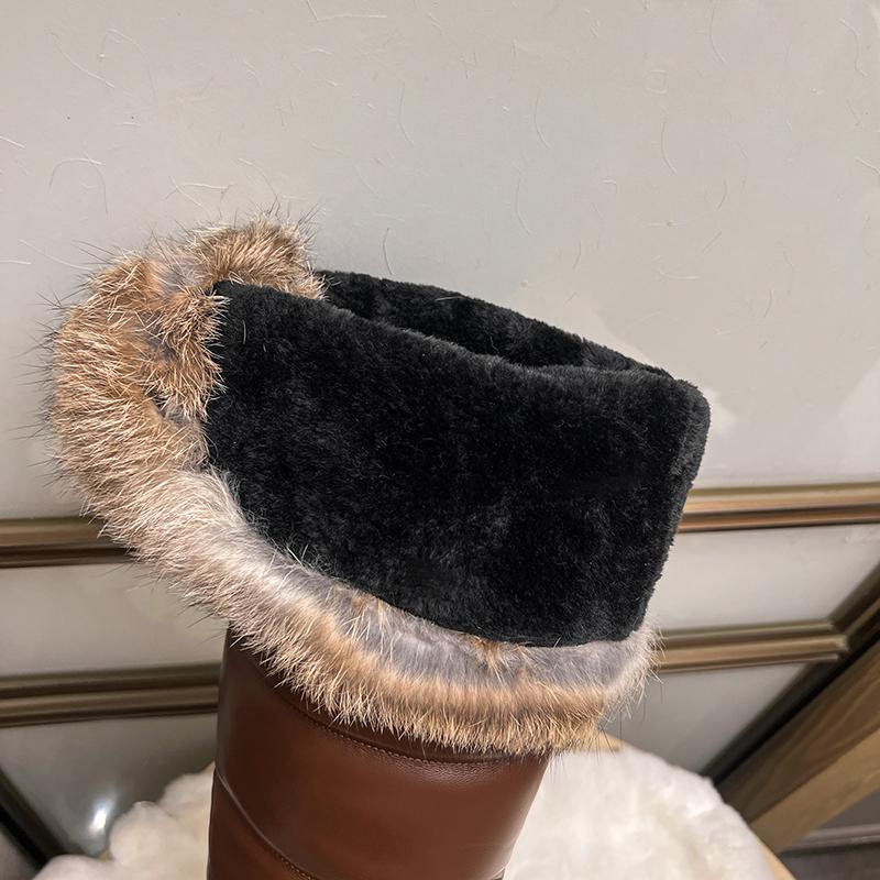Женские длинные сапоги на высоком каблуке, новые зимние теплые зимние сапоги, большие плюшевые женские сапоги из однотонной кроличьей шерсти