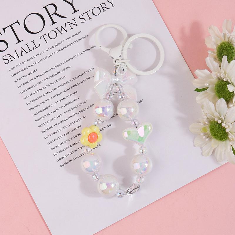 Sweet Colorful Bow Beaded Keychain Bag Pendant Phone Earphone Case Decoration Accessories Bowknot Bead Keyring Gifts