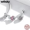 WOSTU 925 Sterling Silver Shiny Pink Cubic Zirconia Retro Patterns Perfume Bottle Charm Pendant for Original 3mm Bracelets & Necklaces