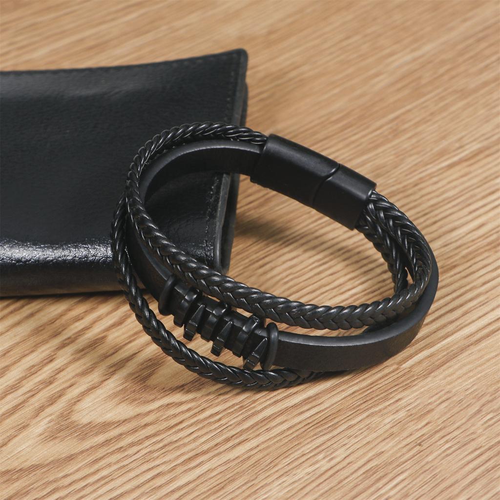 Vintage Alloy Magnetic Clasp Men's Multi-Layer Leather Bracelet Fashion Accessories