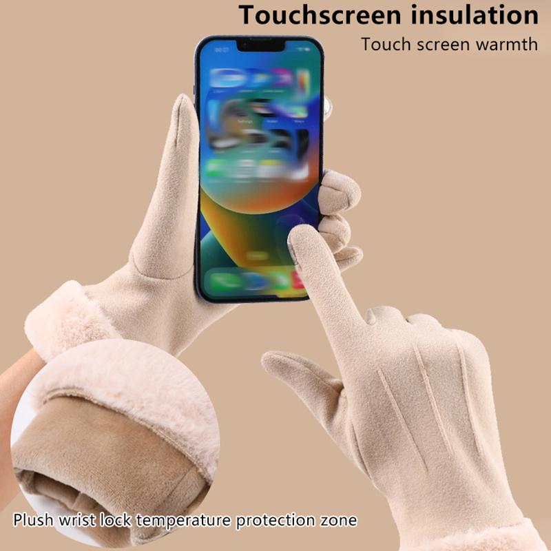 Утепленные замшевые перчатки с сенсорным экраном для женщин, осень-зима, уличные, модные, полнопалые, теплые, для катания на лыжах, велоспорта, пешего туризма, спортивные перчатки для леди