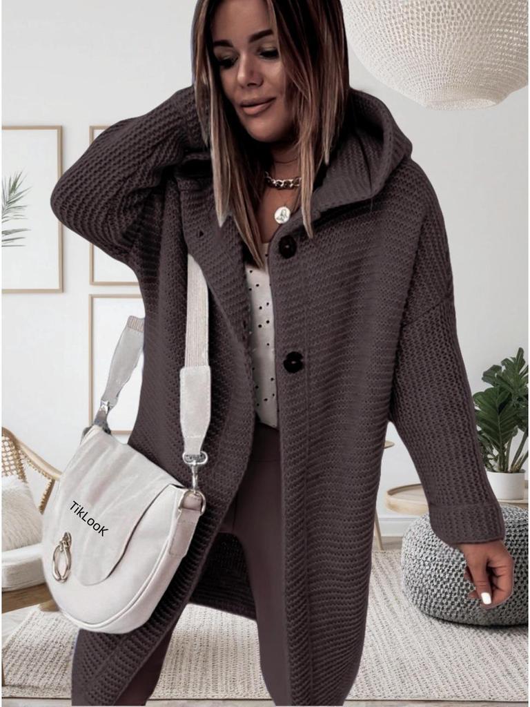 2024 Новый свитер с капюшоном и воротником, элегантный свободный кардиган для женщин, женская одежда больших размеров