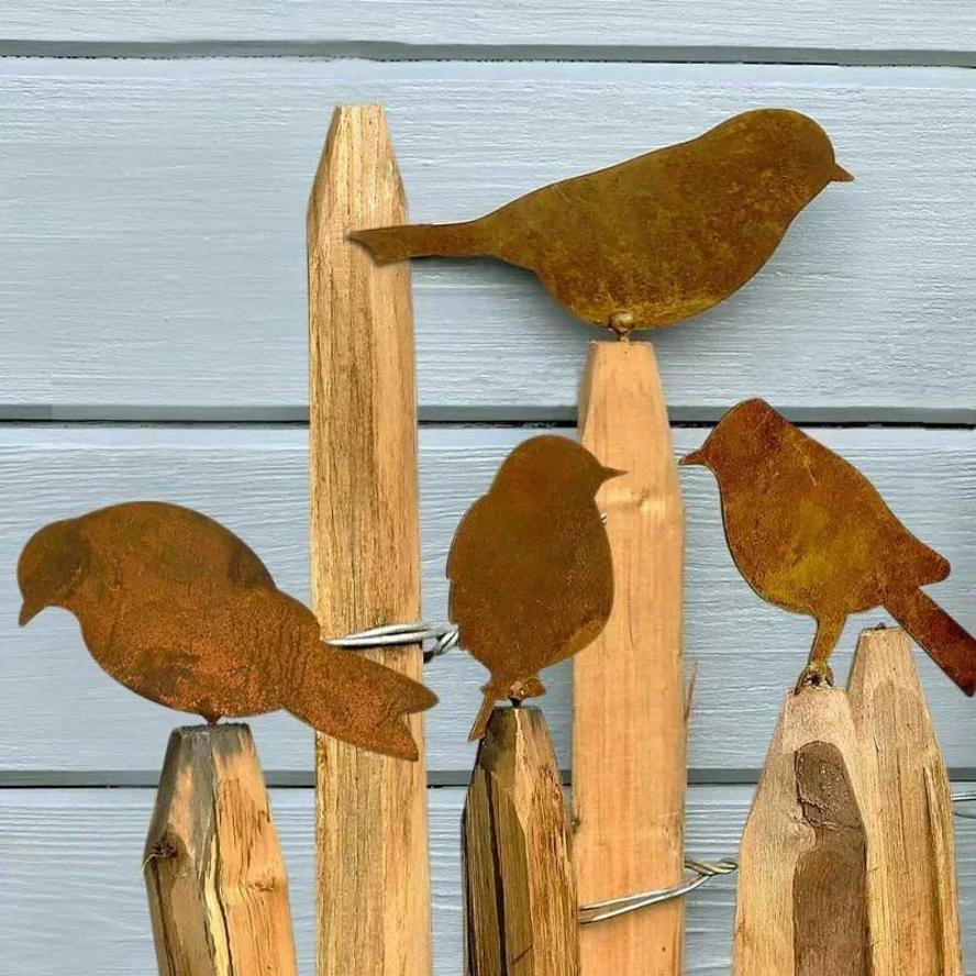 4pcs/set Garden Decor Rusty Metal Bird Ornament Iron Crafts Bird Shaped Art Silhouette Sculpture Outdoor Garden Decor Accessory